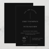 エレガントコンテンポラリーミニマル結婚ブラック 招待状 (正面/裏面)