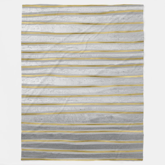 エレガントコンテンポラリー金ゴールドとグレーストライプトーン フリースブランケット (正面)