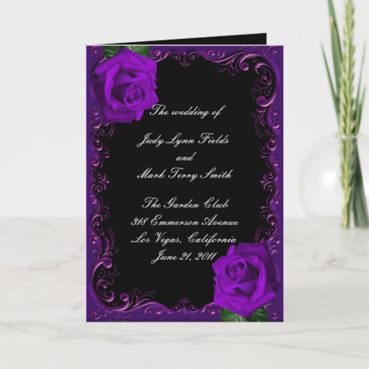 エレガントゴシックパープルバラ結婚式 プログラムカード プログラム (正面)