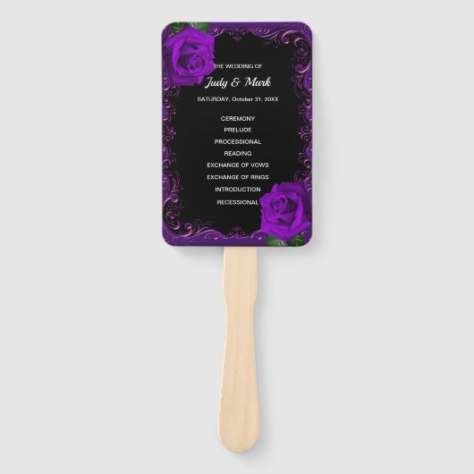 エレガントゴシックパープルバラ結婚式 プログラムファン ハンドファン (正面)