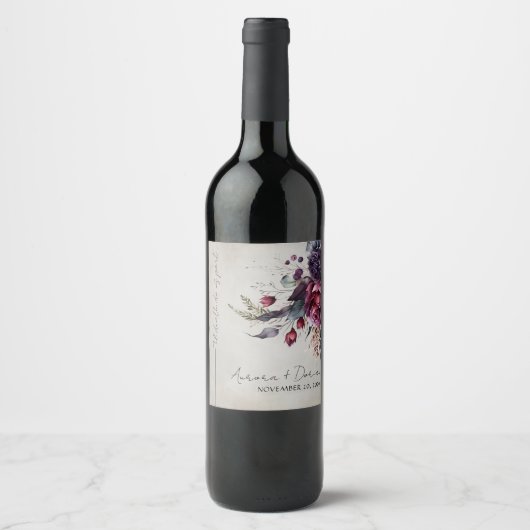 エレガントゴシックフローラ水の色結婚のワインラベル ワインラベル (正面)