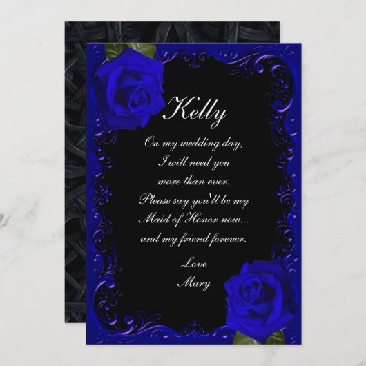 エレガントゴシックブルーバラメイド・オブ・オーナー(花嫁付き添い人) 招待状 (正面/裏面)