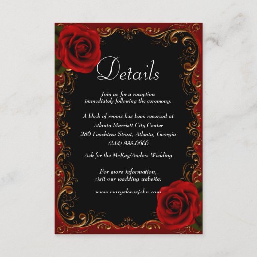 エレガントゴシックレッドローズ結婚ズ詳細 エンクロージャーカード (正面)