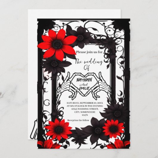 エレガントゴシック体の骨組み結婚は 招待状 (正面/裏面)