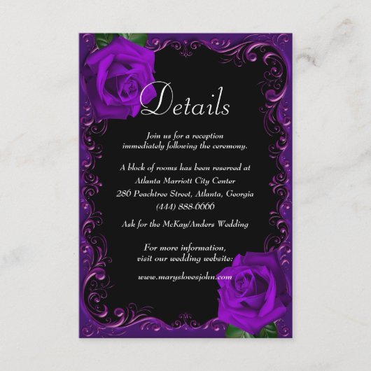 エレガントゴシック紫バラ結婚詳細 エンクロージャーカード (正面)