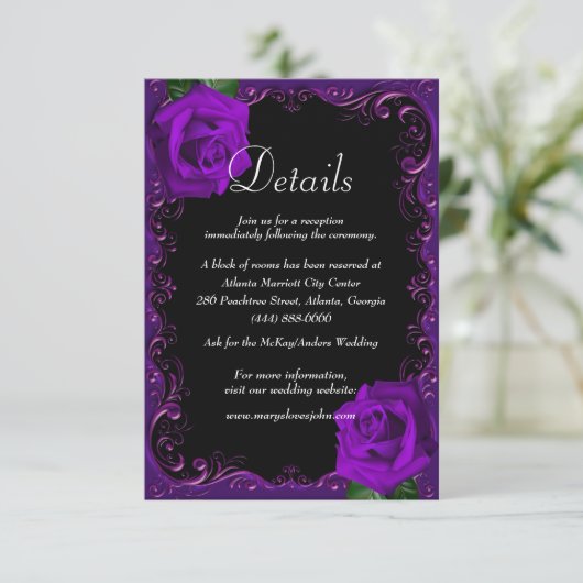 エレガントゴシック紫バラ結婚詳細 エンクロージャーカード (スタンド正面)