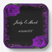 エレガントゴシック紫バラ ペーパープレート (正面)