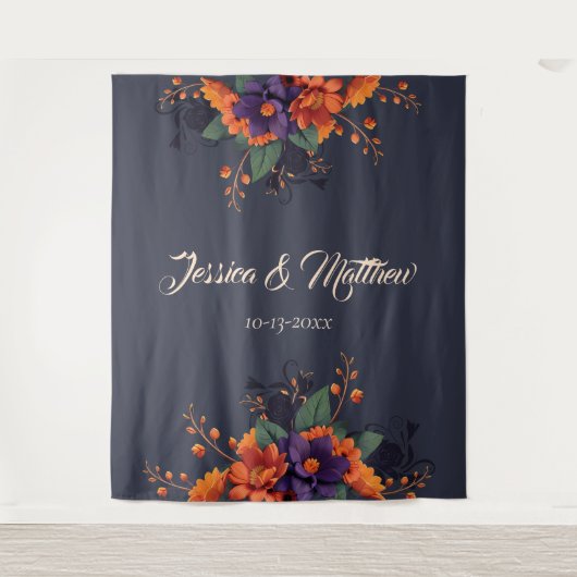 エレガントゴシック3Dフローラ結婚の背景 タペストリー (正面)