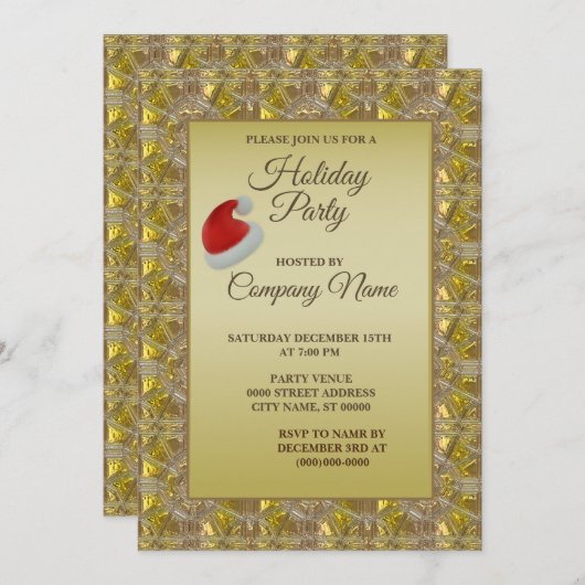 エレガントゴールデンクリスマスパーティー休暇 招待状 (正面/裏面)