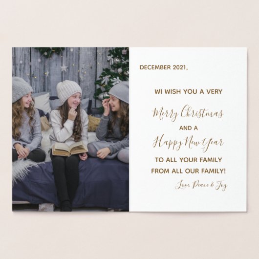 エレガントゴールデングリーンメリークリスマスツリー写真 箔カード (内部)