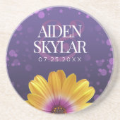 エレガントゴールデンデイジーとパープルグリッター結婚ズ コースター (正面)