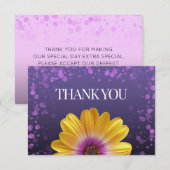 エレガントゴールデンデイジーとパープルグリッター結婚ズ サンキューカード (正面/裏面)