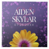 エレガントゴールデンデイジーとパープルグリッター結婚ズ タイル (正面)
