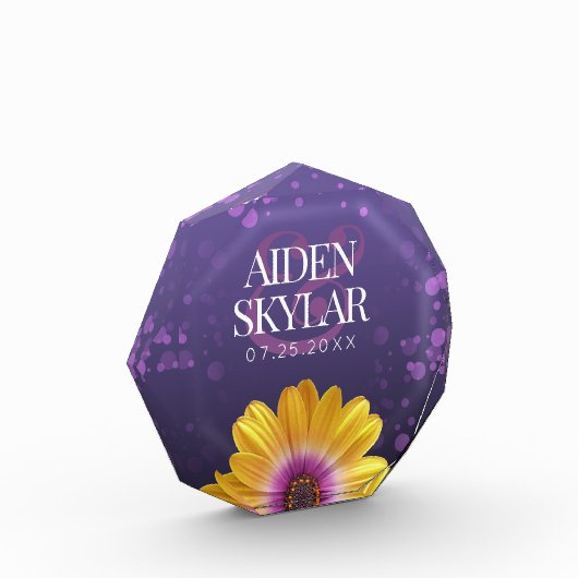 エレガントゴールデンデイジーとパープルグリッター結婚ズ フォトブロック (左)