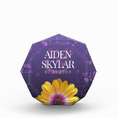 エレガントゴールデンデイジーとパープルグリッター結婚ズ フォトブロック (正面)