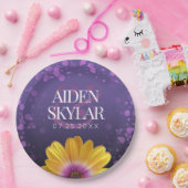 エレガントゴールデンデイジーとパープルグリッター結婚ズ ペーパープレート (パーティー)