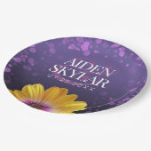 エレガントゴールデンデイジーとパープルグリッター結婚ズ ペーパープレート (アングル)