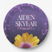 エレガントゴールデンデイジーとパープルグリッター結婚ズ ペーパープレート (正面)