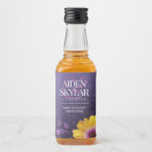 エレガントゴールデンデイジーとパープルグリッター結婚ズ リキュールボトルラベル (正面)