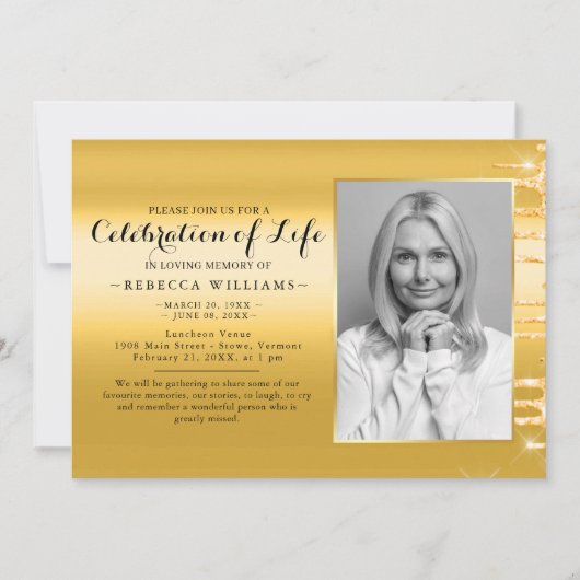 エレガントゴールデンモダンフォトお祝い 招待状 (正面)