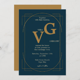 エレガントゴールデンモダンラ結婚イン 招待状