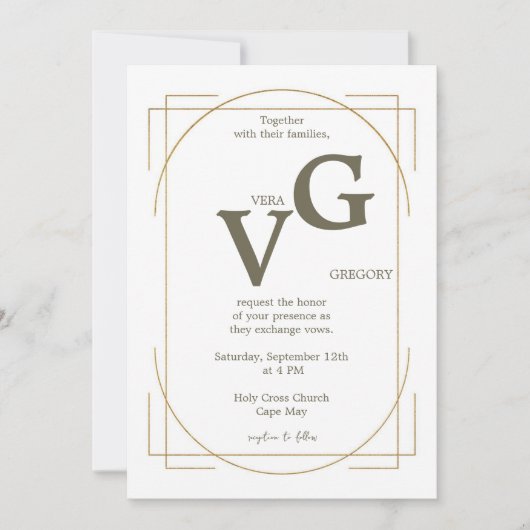 エレガントゴールデンモダンラ結婚イン 招待状 (正面)