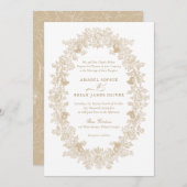 エレガントゴールデンヴィンテージフローラ結婚オーナメント 招待状 (正面/裏面)