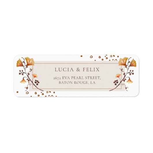 エレガントゴールデン秋結婚の葉の差出人住所 ラベル (正面)