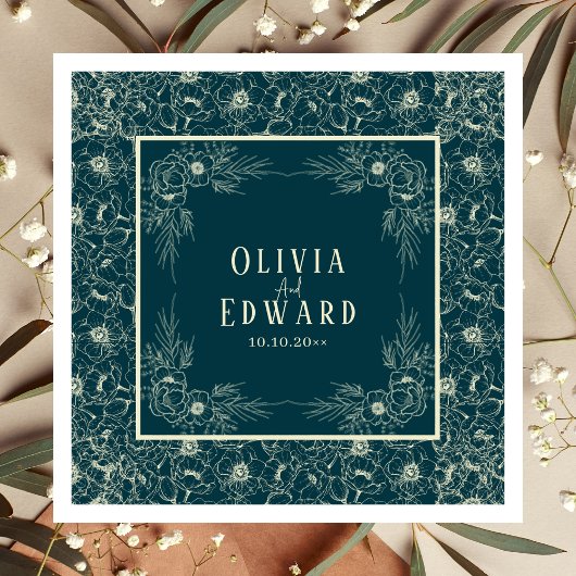 エレガントゴールデン開花結婚ズ スタンダードカクテルナプキン