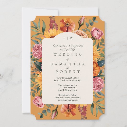 エレガントゴールデン黄秋縁ど結婚の 招待状 (正面)