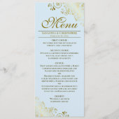 エレガントゴールデン・フリルオンライトパウダーブルー結婚ズ メニュー (正面)