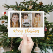 エレガントゴールドの3枚の写真コラージュ クリスマス 招待状