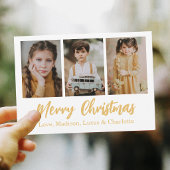 エレガントゴールドの3枚の写真コラージュ クリスマス 招待状