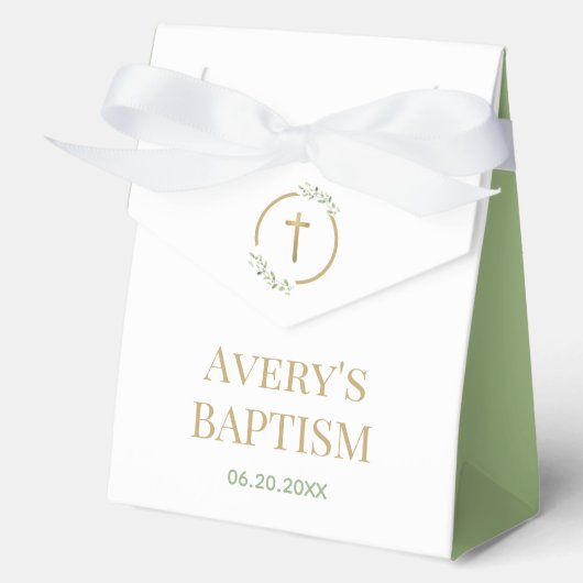 エレガントゴールドクロスウォーターカラーグリーンリースバプテスマ フェイバーボックス (正面)