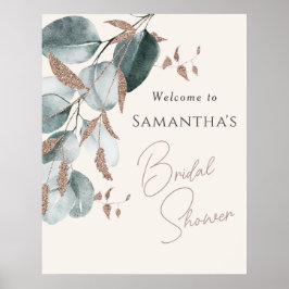 エレガントゴールドグリーン輝く葉 ブライダルシャワー ポスター