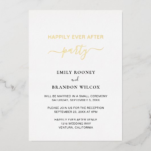 エレガントゴールドシンプルモダンウェディングレセプション 箔招待状 (正面)