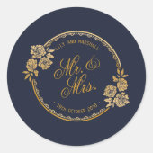 エレガントゴールドパーソナライズドウェディング | ステッカーシール ラウンドシール (正面)