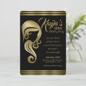 エレガントゴールドビューティーガール ヘア＆メイクサロン パーティー 招待状 (スタンド正面)