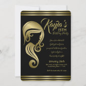 エレガントゴールドビューティーガール ヘア＆メイクサロン パーティー 招待状 (正面)