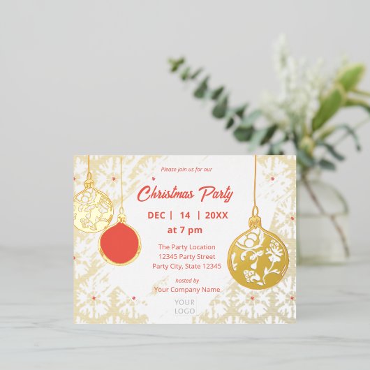 エレガントゴールドフォイルモダンフェスティバル企業のホリデイ 箔招待状ポストカード (立ち正面)