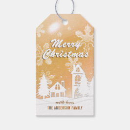 エレガントゴールドホワイトスノーハウス  クリスマスニューイヤー ギフトタグ