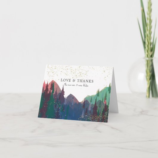エレガントゴールドマウンテンウェディングフォトサンクスカード サンキューカード (正面)