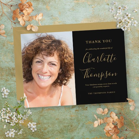 エレガントゴールドメモリアル葬儀フォト サンキューカード