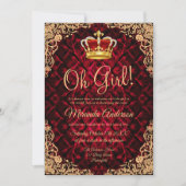 エレガントゴールドレッドプリンセスクラウンベイビーシャワー 招待状 (正面)