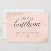 エレガントゴールド ブラッシュピンク ウォーターカラー ブライダルランチョン 招待状 (正面)