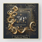 エレガントゴールド：50周年記念デザイン スクエア壁時計 (正面)