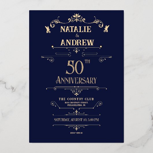 エレガントゴールド 50年の結婚 vow 更新式 箔招待状 (裏面)