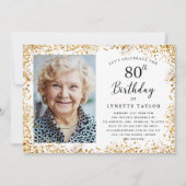 エレガントゴールド 80歳の誕生日パーティー 招待状 (正面)