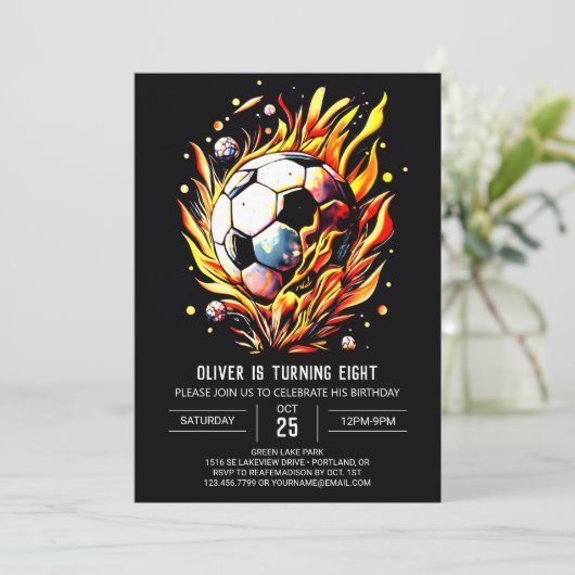 エレガントゴール編集可能サッカー誕生日 招待状 (スタンド正面)