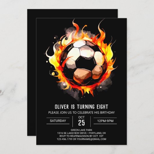 エレガントゴール編集可能サッカー誕生日 招待状 (正面/裏面)
